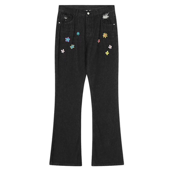 Y2K Aesthetic Flower Embroidery Jeans - Trendy 2000s Style Pants