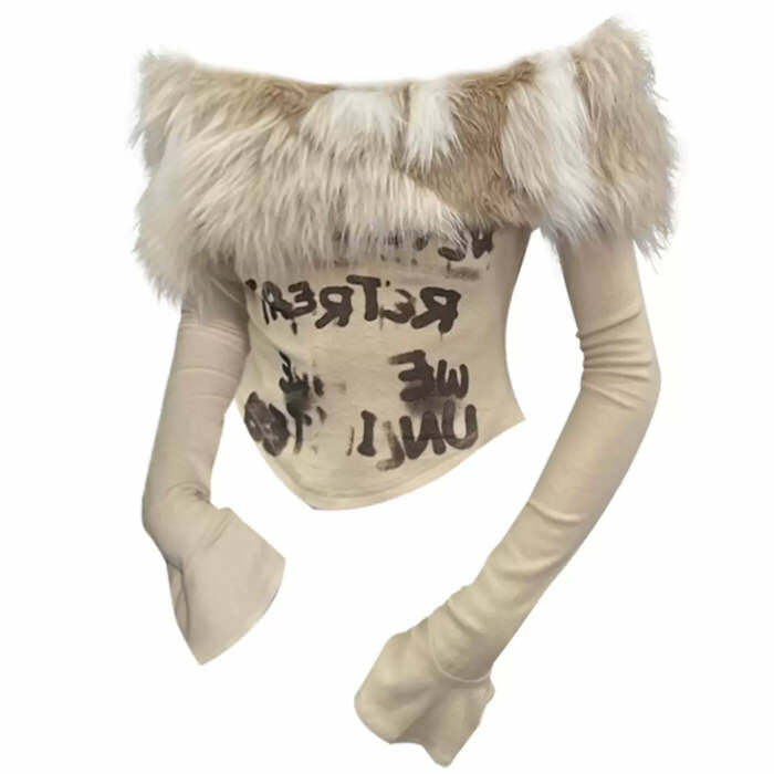 Y2K Aesthetic Fur Top: Trendy 2000s Fashion for Unique Y2K Outfits