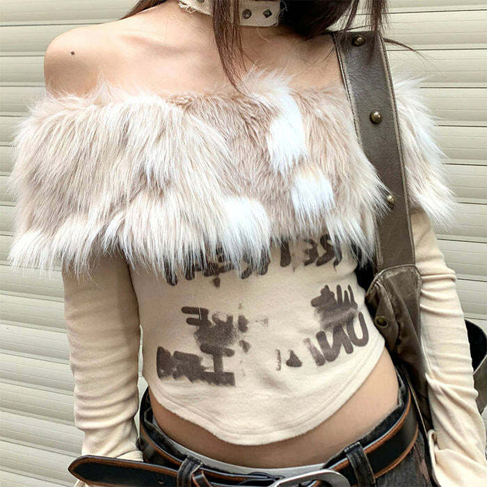 Y2K Aesthetic Fur Top: Trendy 2000s Fashion for Unique Y2K Outfits