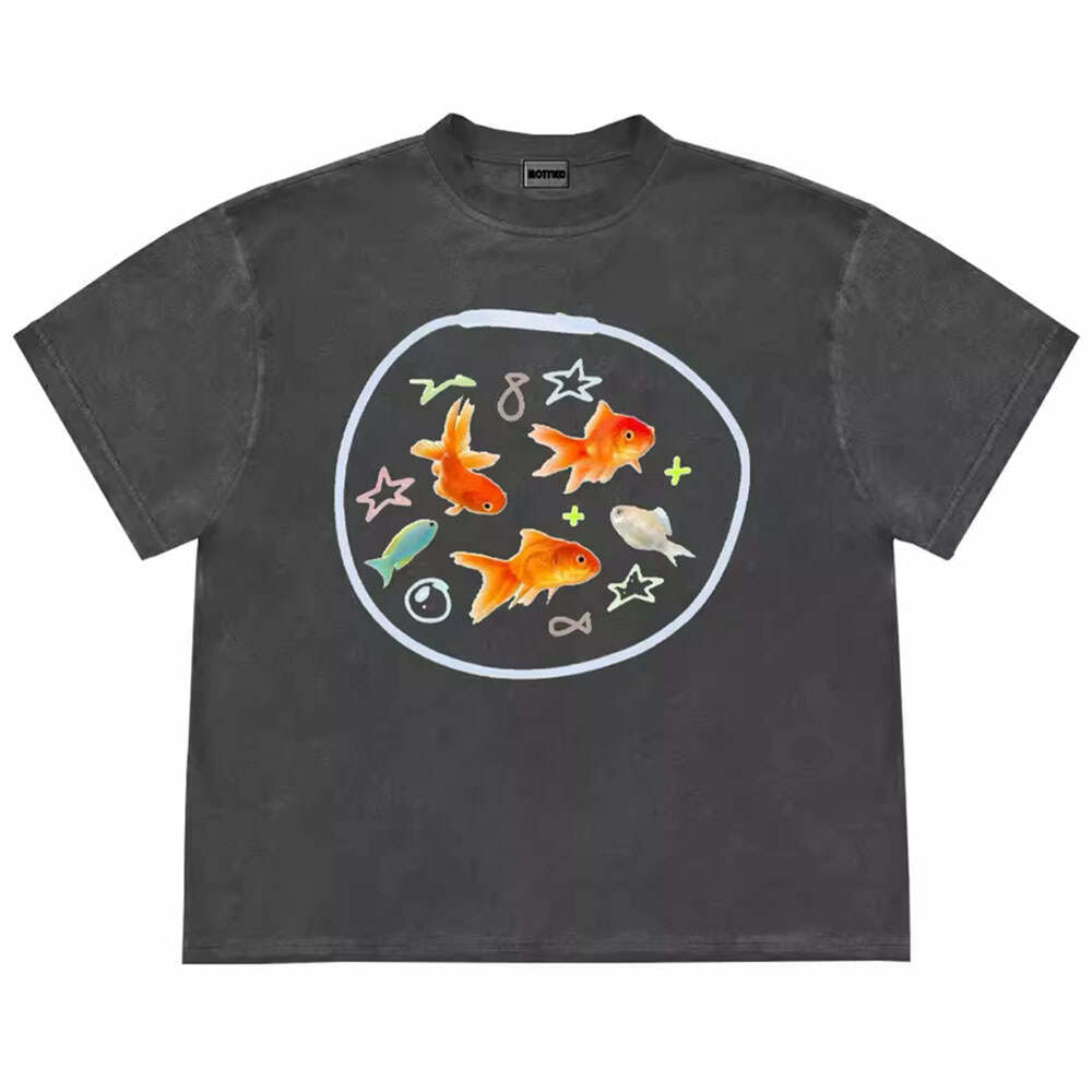 Y2K Aesthetic Goldfish Graphic T-Shirt - Trendy 2000s Style Top