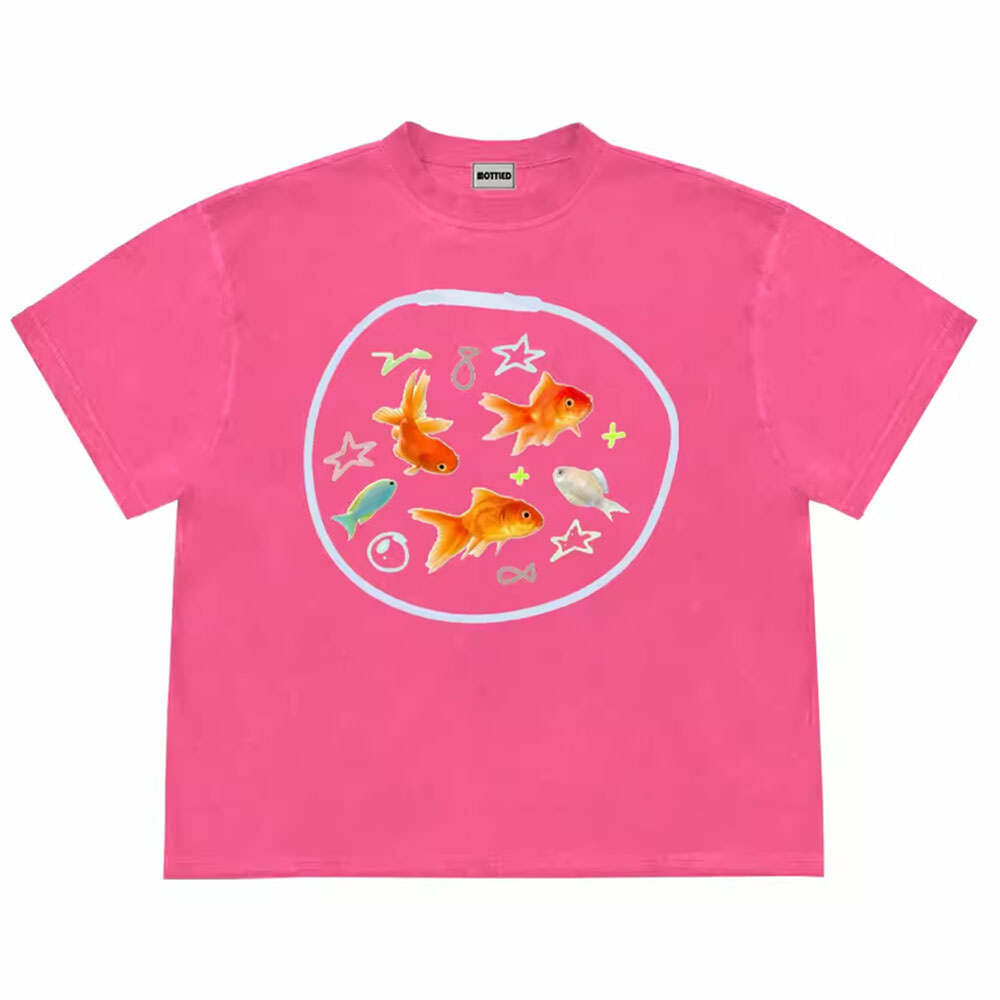 Y2K Aesthetic Goldfish Graphic T-Shirt - Trendy 2000s Style Top