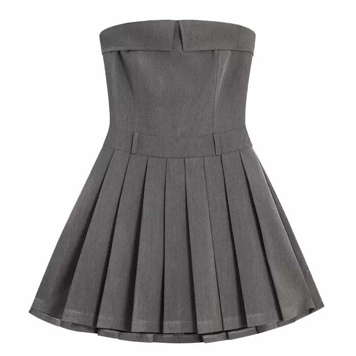 Y2K Aesthetic Grey Pleated Mini Dress - Trendy 2000s Fashion Outfit