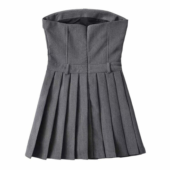 Y2K Aesthetic Grey Pleated Mini Dress - Trendy 2000s Fashion Outfit