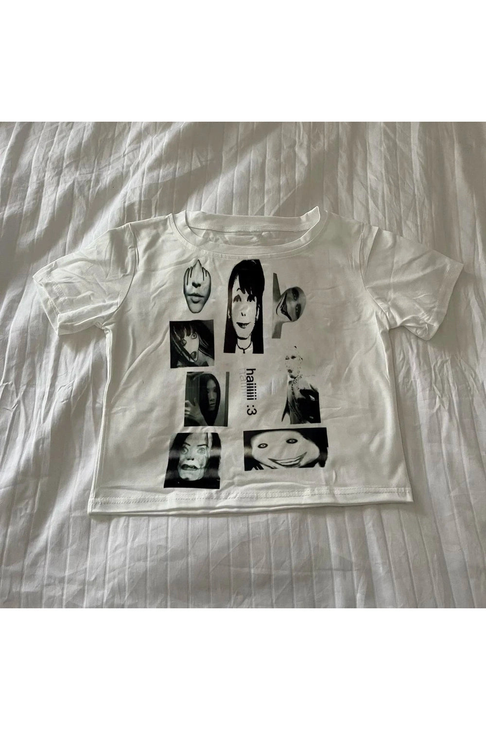 Y2K Aesthetic Haunting Faces Horror T-Shirt - 2000s Fashion Trend