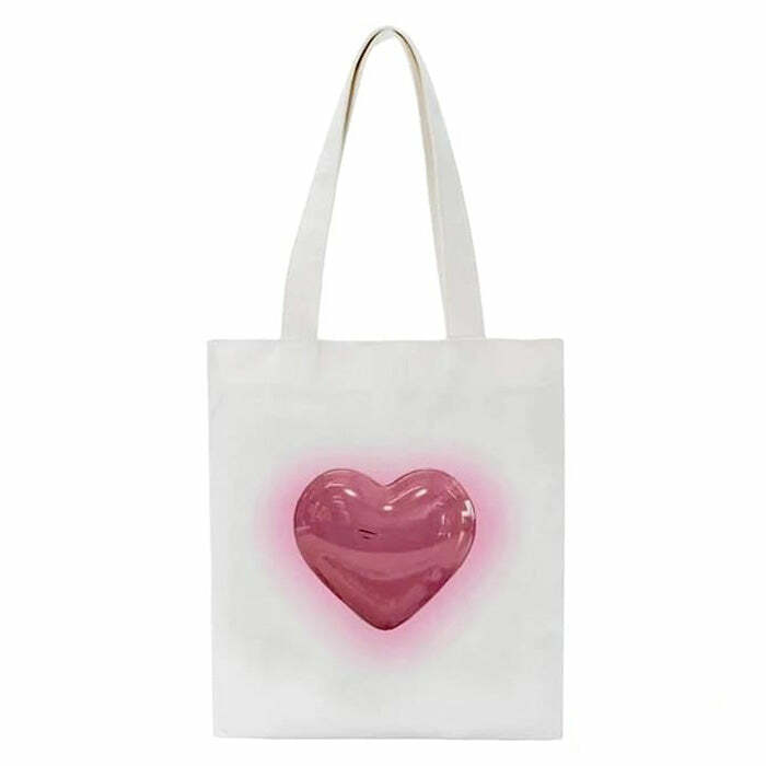 Y2K Aesthetic Heart Tote Bag - Trendy 2000s Fashion Accessory