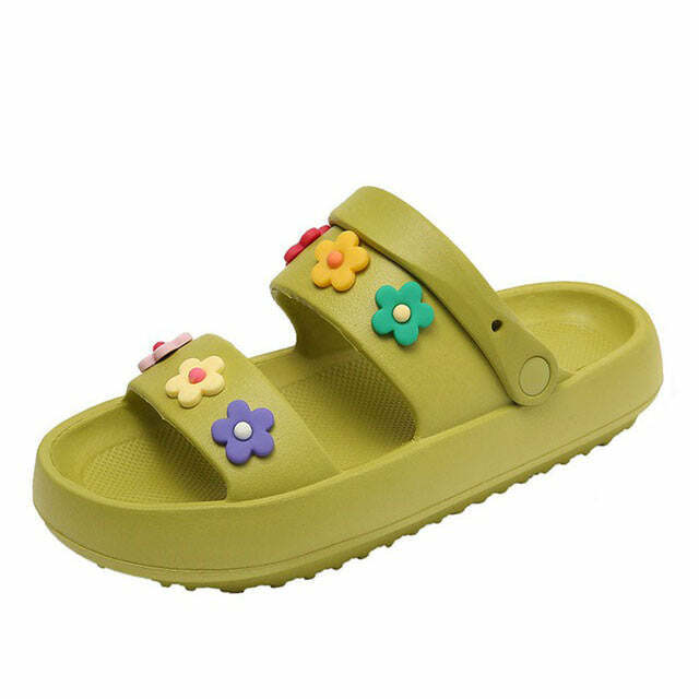 Y2K Aesthetic Indie Flower Sandals - Trendy 2000s Style Footwear