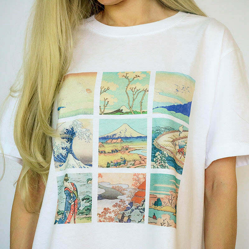 Y2K Aesthetic Katsushika Hokusai Tee - Iconic 2000s Fashion Top