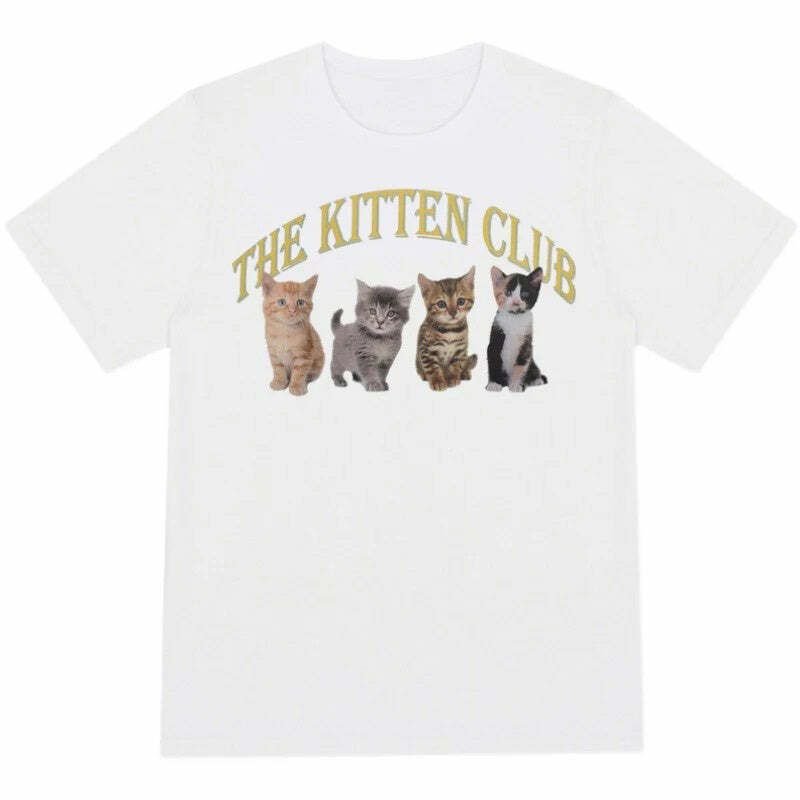 Y2K Aesthetic Kitten Club T-Shirt: Retro 2000s Fashion Top for Women