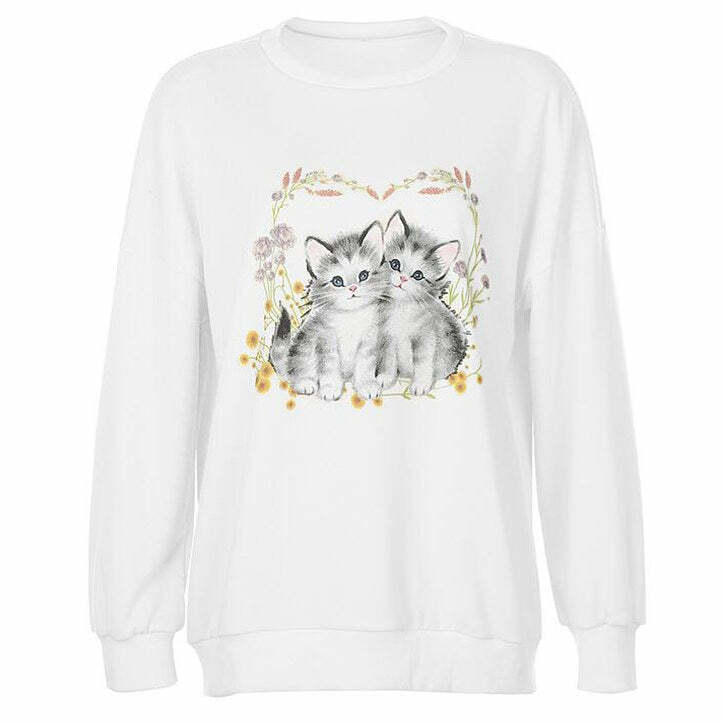 Y2K Aesthetic Kitty Sweatshirt - Trendy 2000s Style for Fashion Lovers