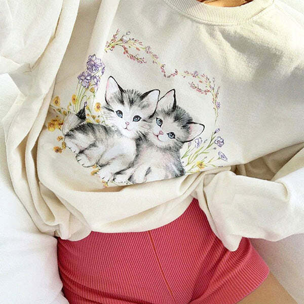 Y2K Aesthetic Kitty Sweatshirt - Trendy 2000s Style for Fashion Lovers