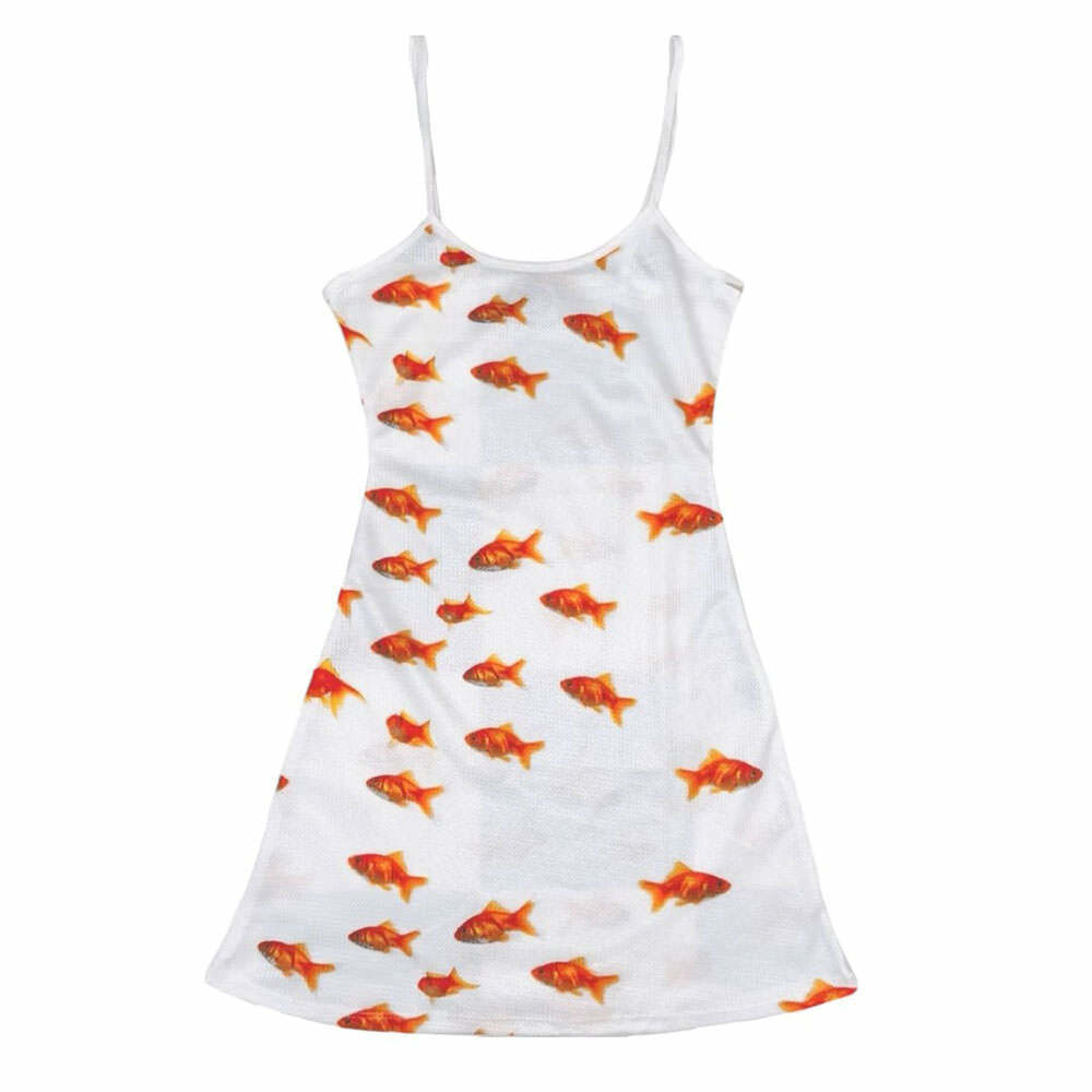 Y2K Aesthetic Koi Fish Slip Dress - Trendy 2000s Style Outfit