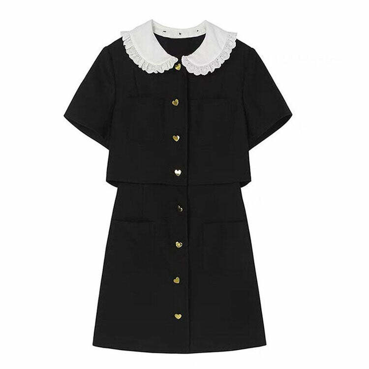 Y2K Aesthetic Little Witch Mini Black Dress - 2000s Fashion Trend