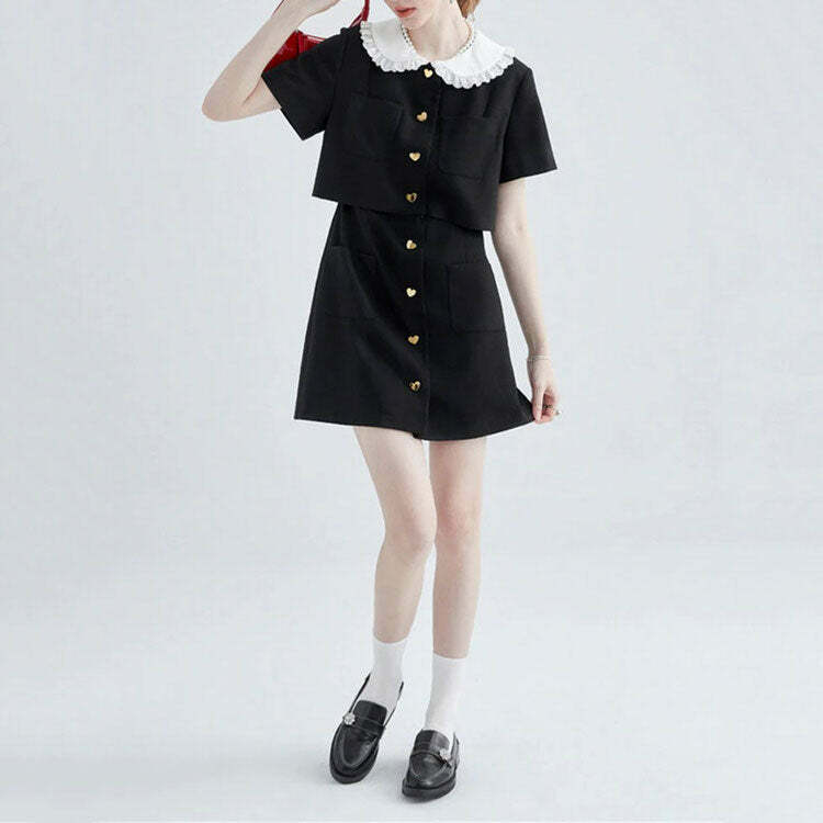 Y2K Aesthetic Little Witch Mini Black Dress - 2000s Fashion Trend