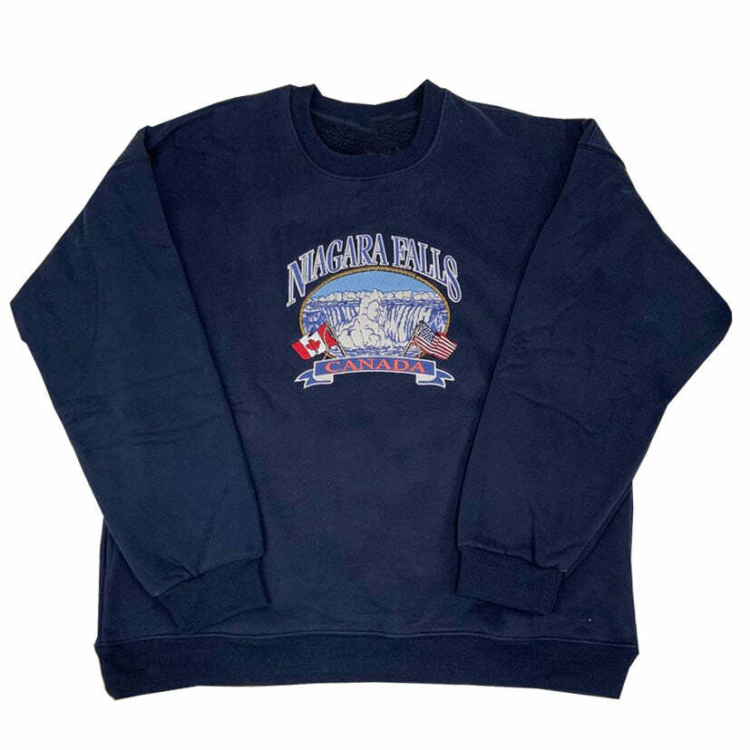 Y2K Aesthetic Niagara Falls Embroidery Sweatshirt - 2000s Fashion Trend