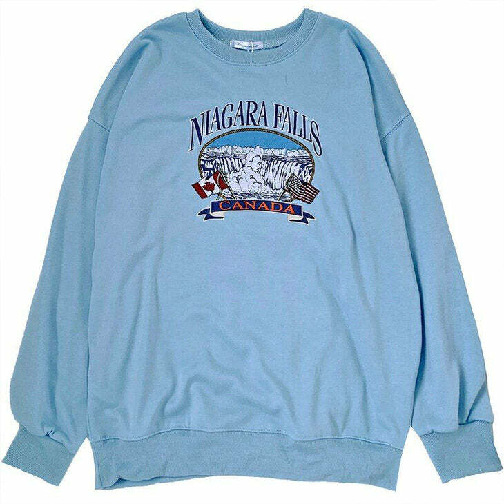 Y2K Aesthetic Niagara Falls Embroidery Sweatshirt - 2000s Fashion Trend