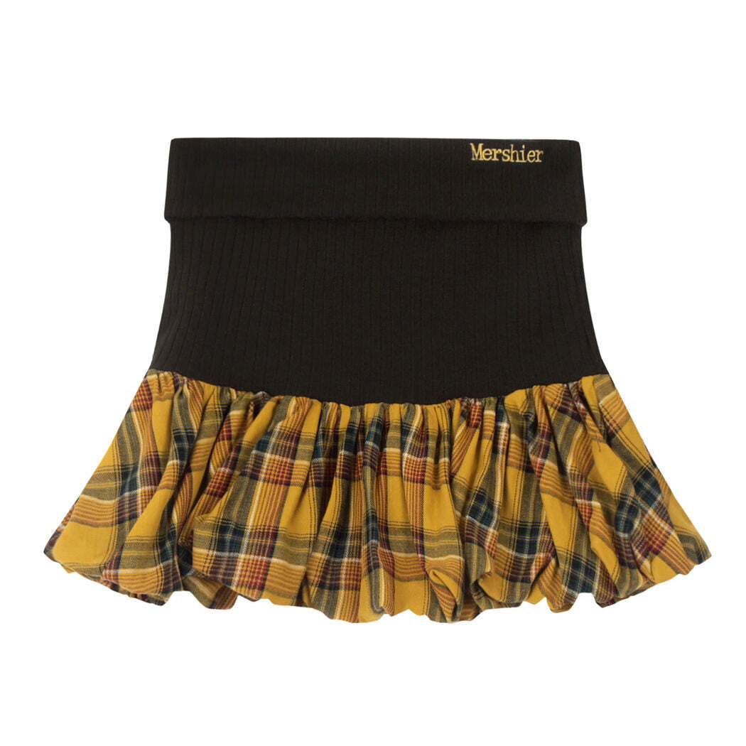 Y2K Aesthetic Plaid Balloon Mini Skirt - Trendy 2000s Fashion Piece