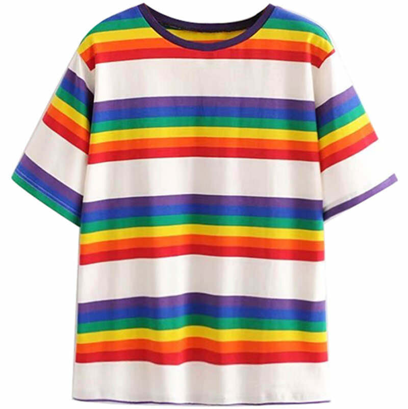 Y2K Aesthetic Rainbow Tee - Retro 2000s Fashion Top for Trendy Looks