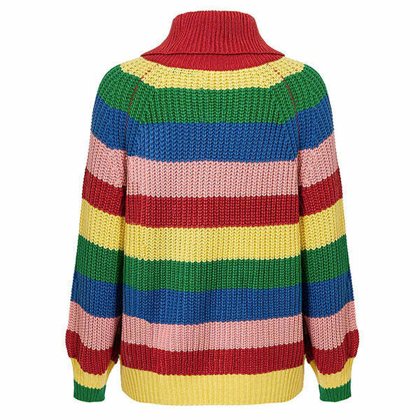 Y2K Aesthetic Roll Neck Rainbow Jumper - 2000s Fashion Trend