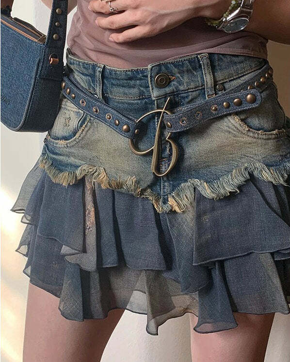 Y2K Aesthetic Ruffled Denim Skirt - Trendy 2000s Fashion Essential