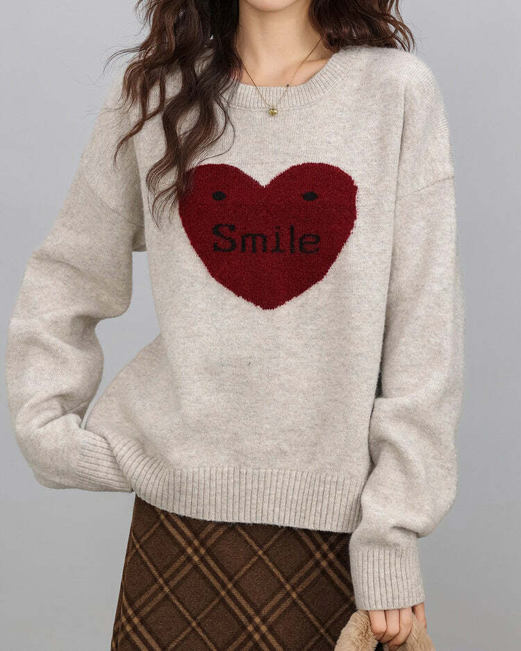 Y2K Aesthetic Soft Girl Warm Heart Sweater - Trendy 2000s Style Top