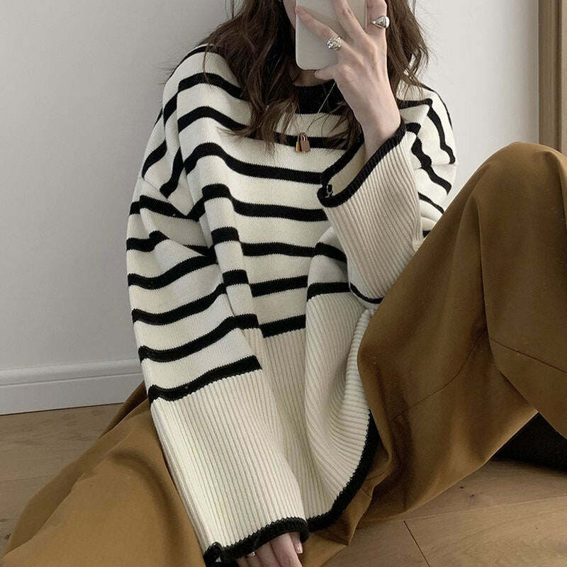 Y2K Aesthetic Striped Sweater - Trendy 2000s Fashion Essential