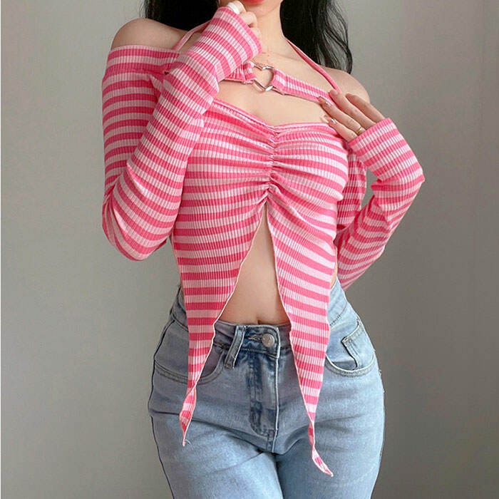 Y2K Aesthetic Striped Top: Embrace 2000s Fashion Trends Today!