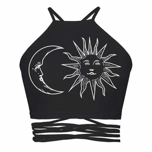 Y2K Aesthetic Sun & Moon Crop Top - Trendy 2000s Fashion Essential