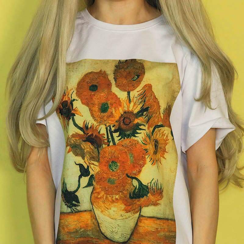 Y2K Aesthetic Van Gogh Sunflowers Tee - Trendy 2000s Style Top