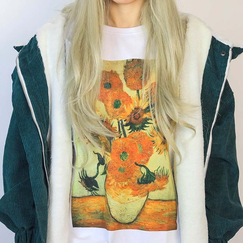 Y2K Aesthetic Van Gogh Sunflowers Tee - Trendy 2000s Style Top