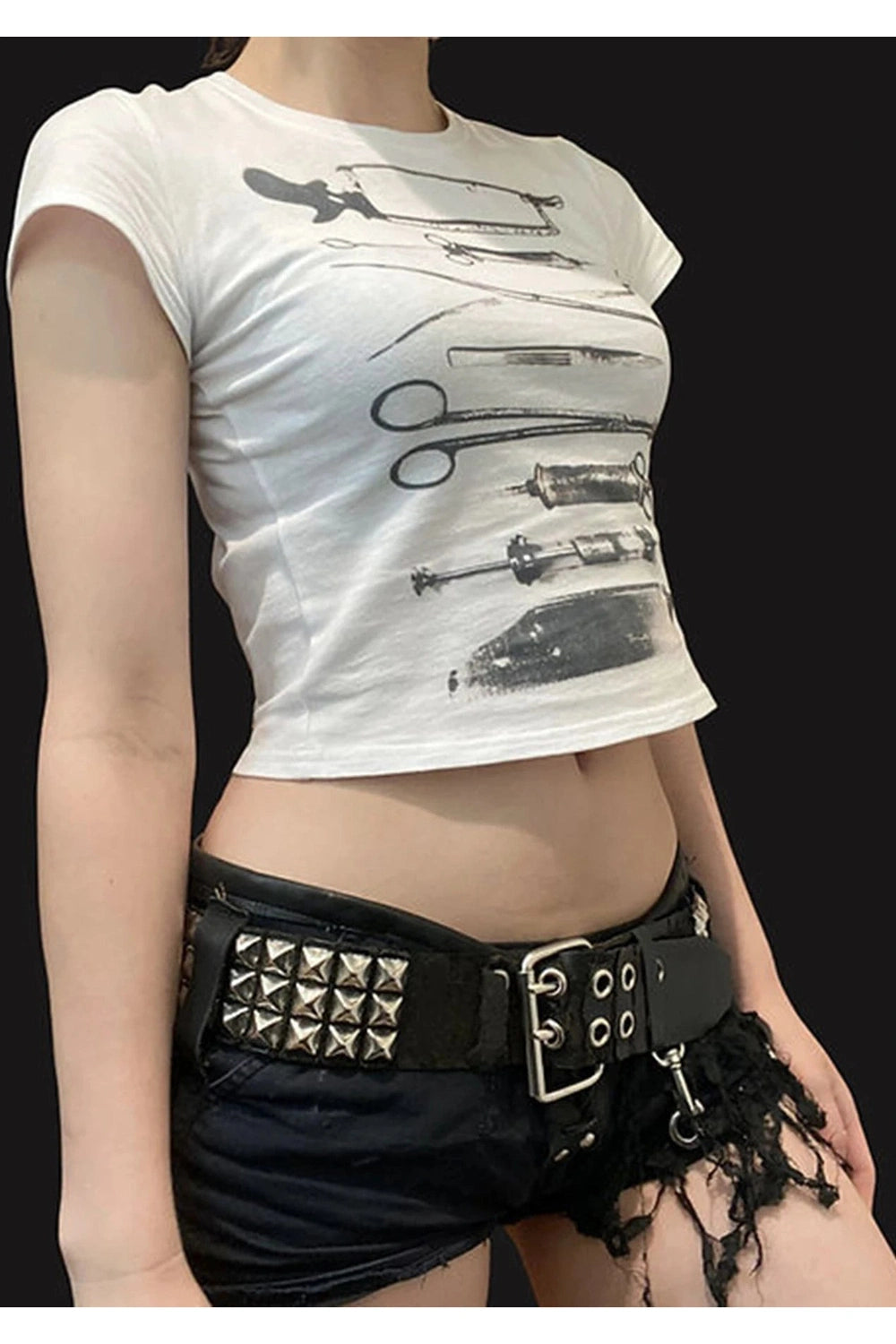 Y2K Aesthetic Vintage Anatomy Tools Crop Top - 2000s Fashion Trend