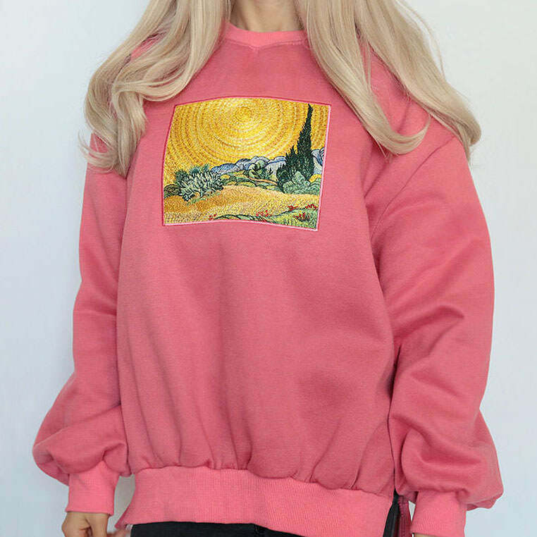 Y2K Aesthetic Wheat Field Cypresses Sweatshirt - 2000s Fashion Trend