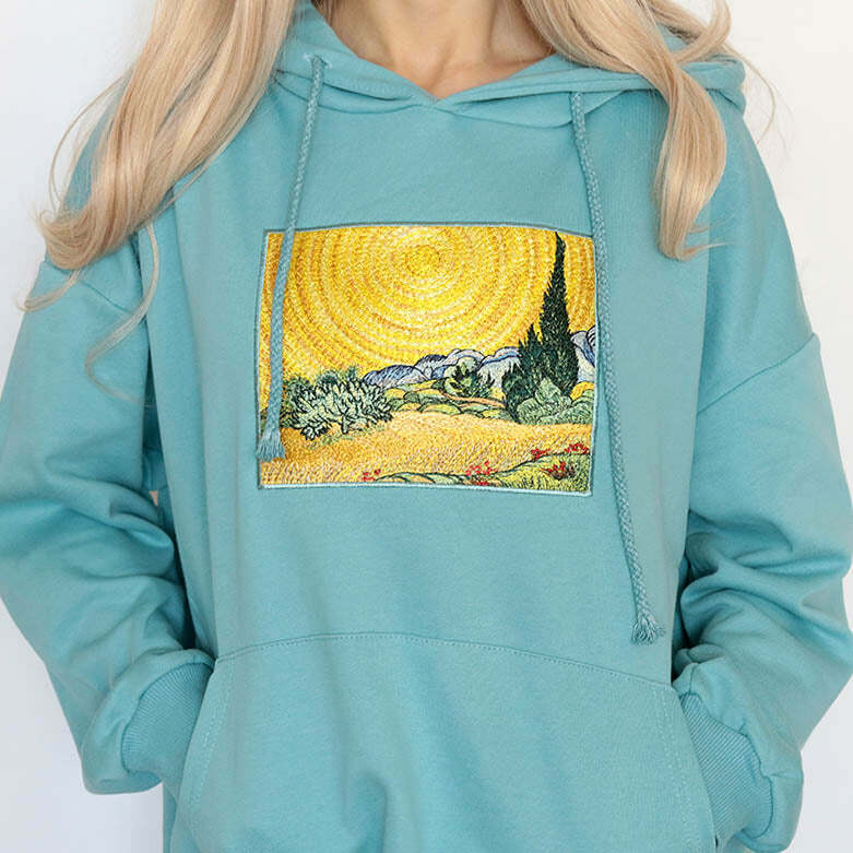 Y2K Aesthetic Wheat Field with Cypresses Hoodie - 2000s Fashion Trend