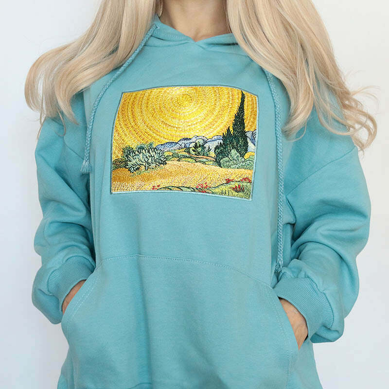 Y2K Aesthetic Wheat Field with Cypresses Hoodie - 2000s Fashion Trend