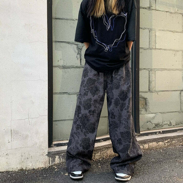 Y2K Aesthetic Wide Floral Cord Pants - Trendy 2000s Style Outfit