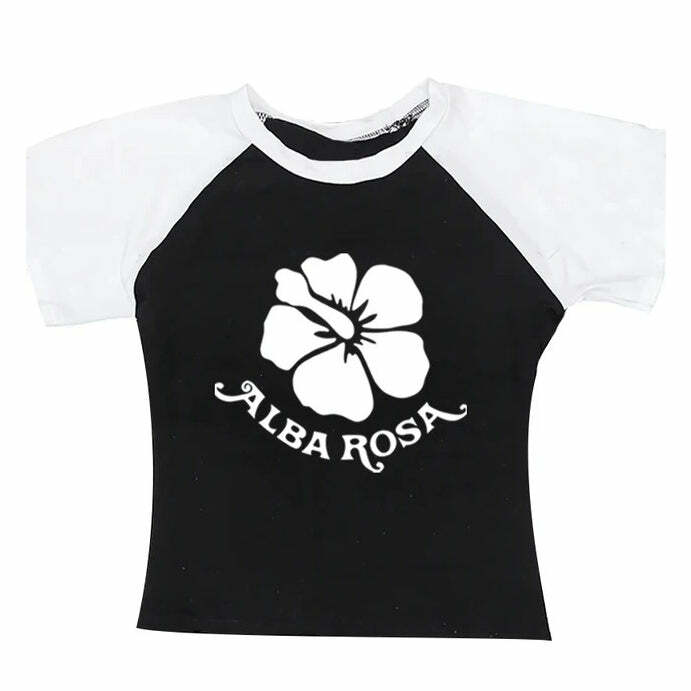 Y2K Alba Rosa Baby Tee - Trendy 2000s Fashion Essential for Your Wardrobe