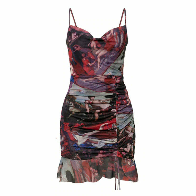 Y2K Angel Print Mini Dress - Trendy 2000s Style for a Chic Look