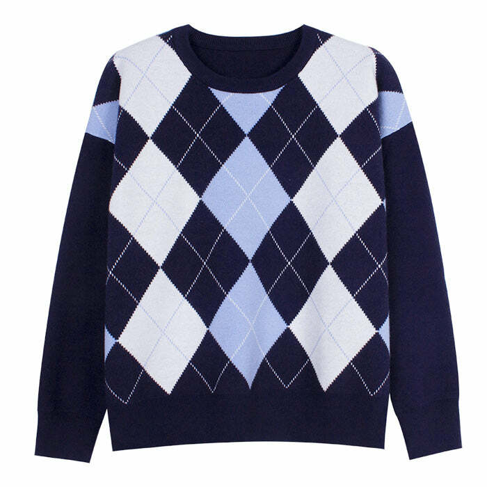 Y2K Argyle Jumper: Retro 2000s Style Knitwear for Trendy Outfits