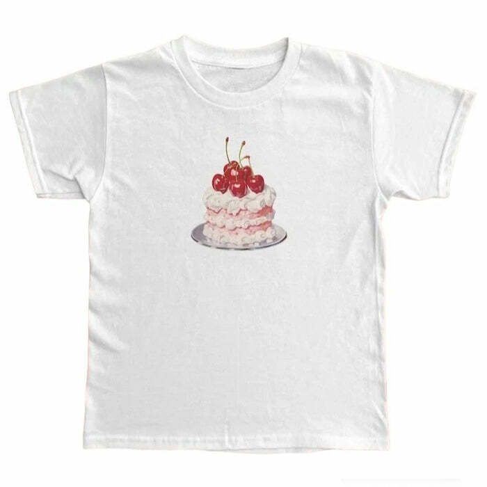 Y2K Birthday Cake Graphic Tee - Trendy 2000s Style for Fun Outfits