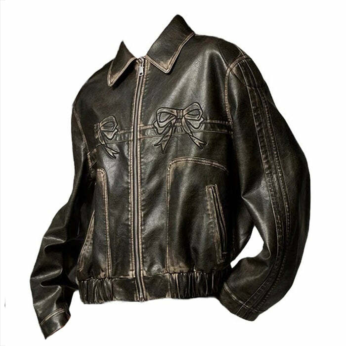 Y2K Bow Motorcycle Jacket: Trendy 2000s Fashion for a Bold Look