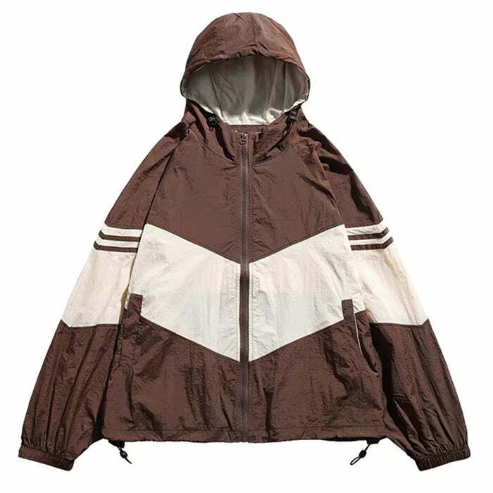 Y2K Brown Oversized Bomber Jacket - Retro 2000s Fashion Statement