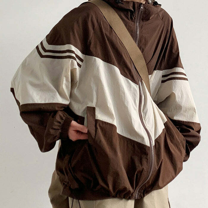 Y2K Brown Oversized Bomber Jacket - Retro 2000s Fashion Statement