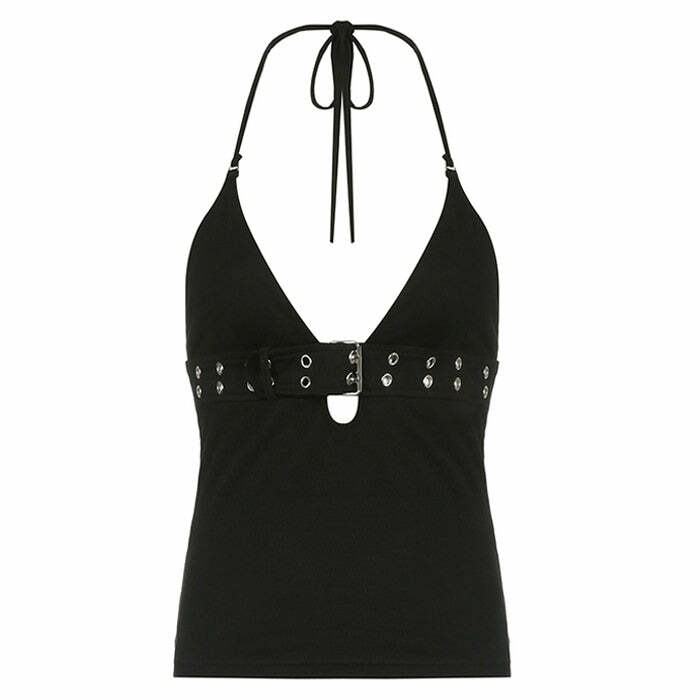 Y2K Buckle Halter Top - Trendy 2000s Fashion for Stylish Outfits