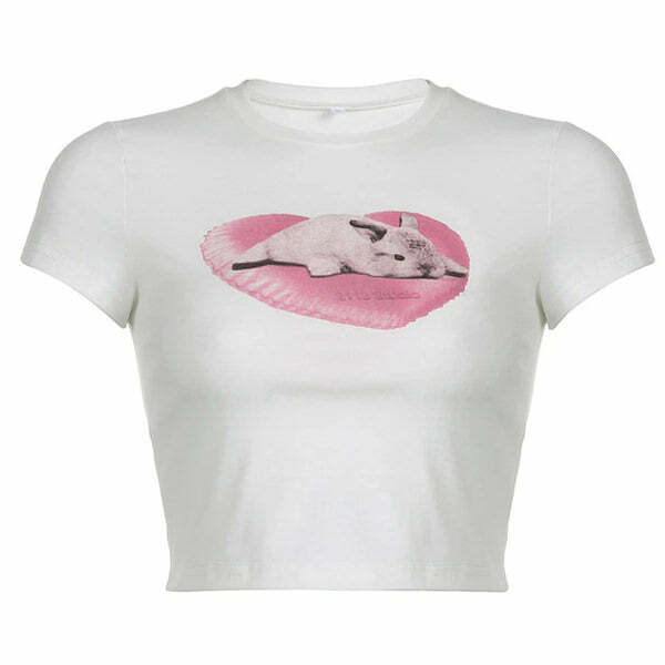 Y2K Bunny Baby Tee: Trendy 2000s Style Top for a Cute Aesthetic