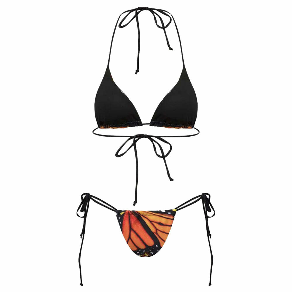 Y2K Butterfly Print Bikini Set - Trendy 2000s Style Swimwear