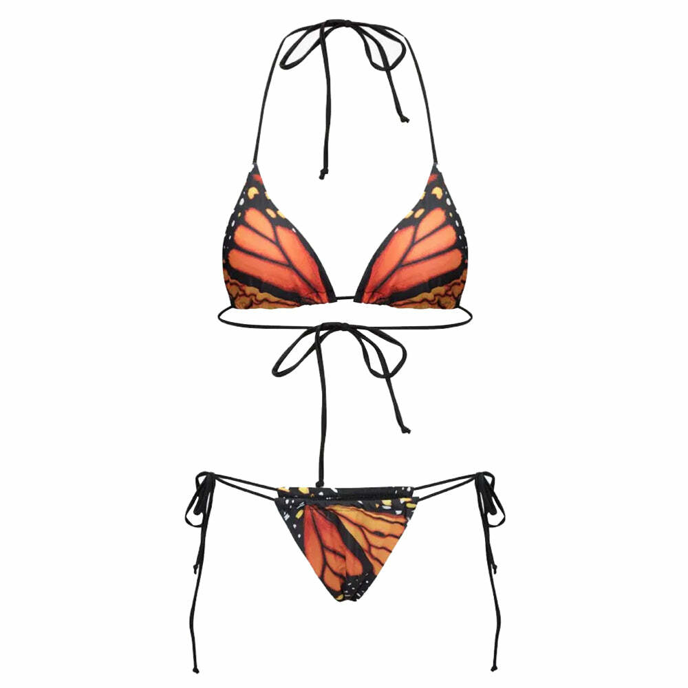 Y2K Butterfly Print Bikini Set - Trendy 2000s Style Swimwear