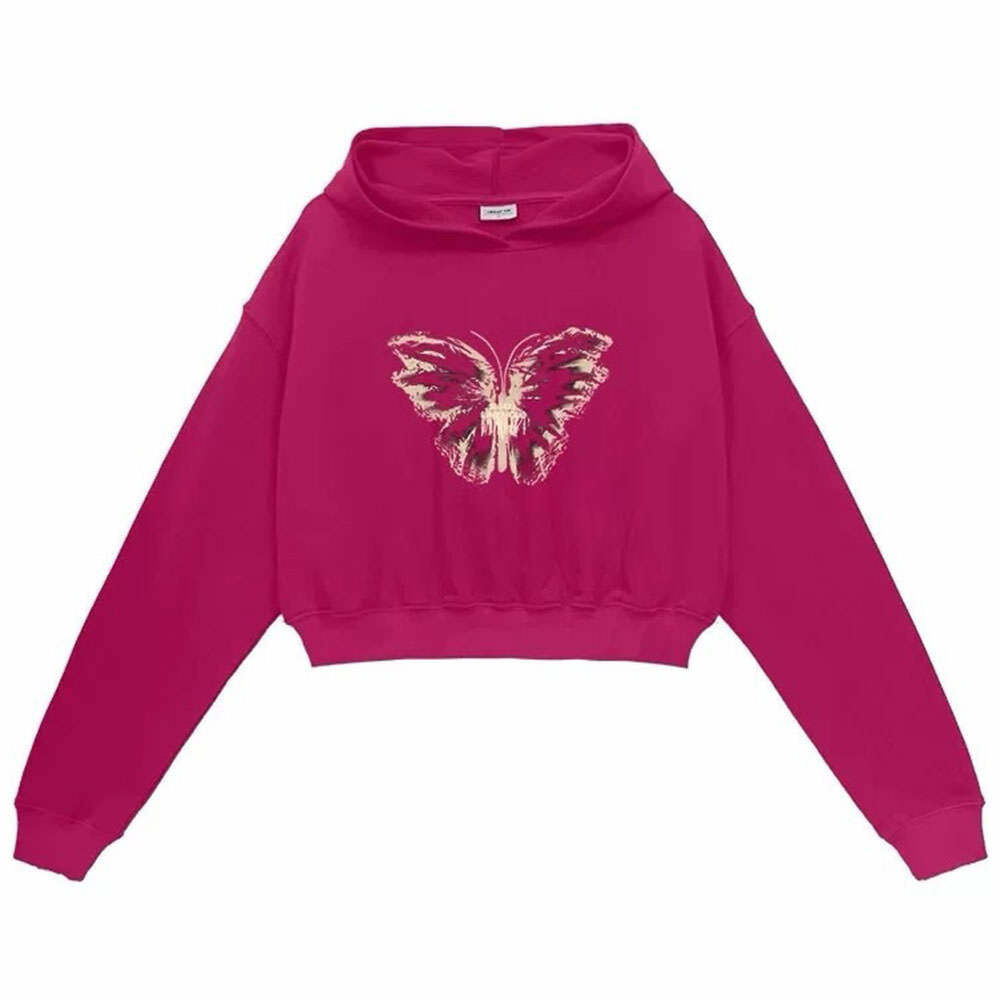 Y2K Butterfly Print Crop Hoodie - Trendy 2000s Style for Women