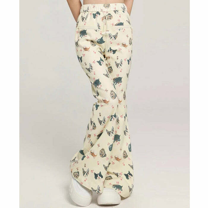 Y2K Cat Print Graphic Pants - Trendy 2000s Style for Unique Outfits