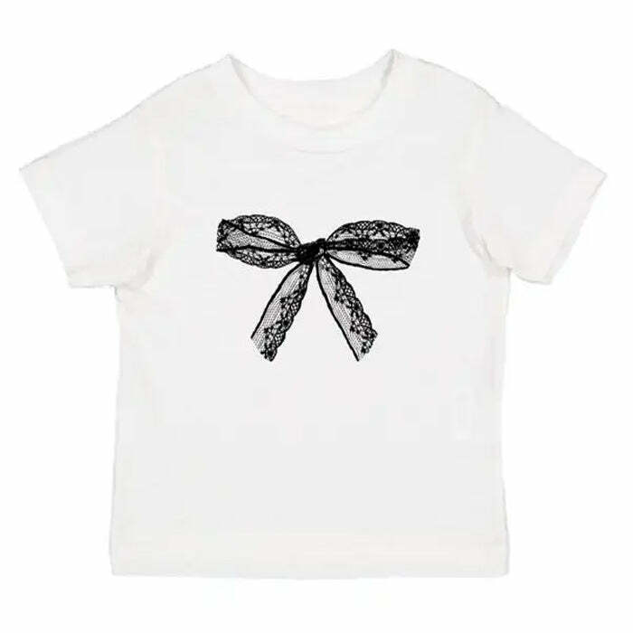 Y2K Coquette Bow Graphic Crop Top - Trendy 2000s Style Essential