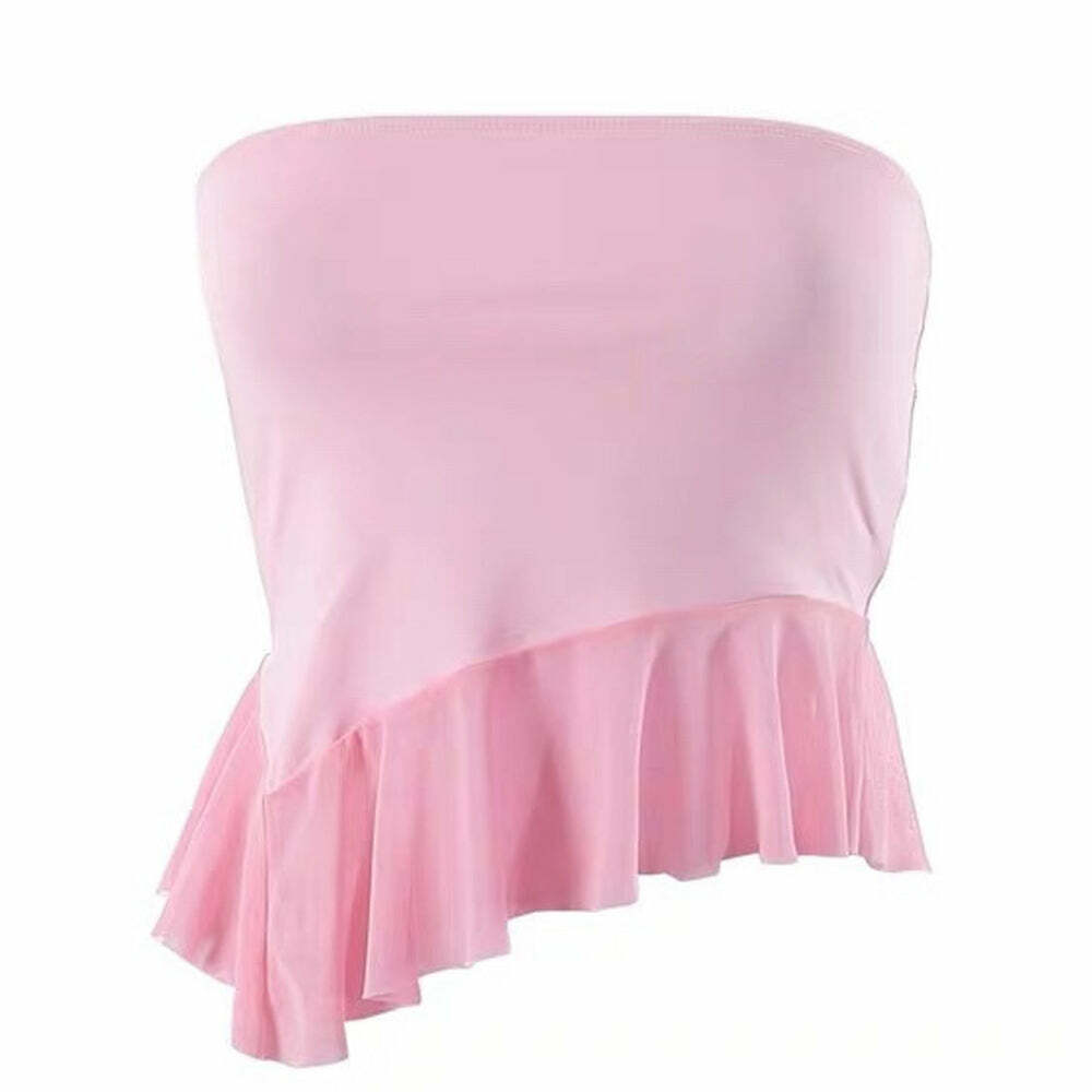 Y2K Coquette Ruffle Tube Top - Trendy 2000s Fashion Essential