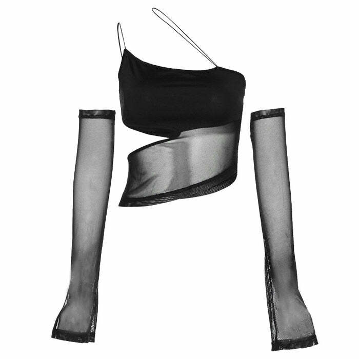 Y2K Cut Out Mesh Top - Trendy 2000s Fashion Aesthetic for Stylish Women